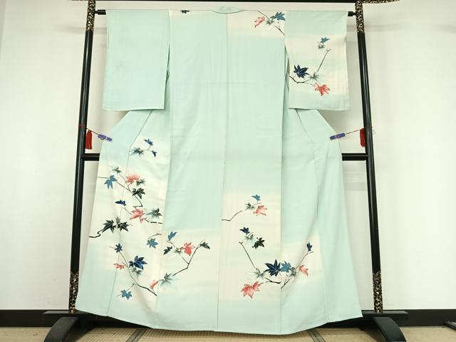 平和屋着物▽訪問着 単衣 枝葉文 暈し染め 金彩 正絹 逸品 AABI4974jh