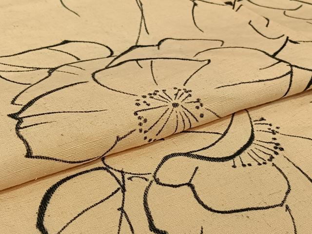 平和屋着物▽上質な紬 単衣 手描き 草花文 正絹 逸品 AABI4975jh