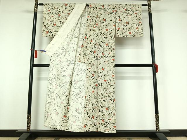 平和屋着物▽上質な小紋 単衣 草花文 金彩 正絹 逸品 AABI4986jh