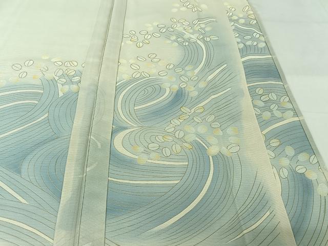 平和屋着物▽訪問着 無双 紗袷 紗×絽 流水萩文 暈し染め 金彩 正絹 逸品 AABI4988jh