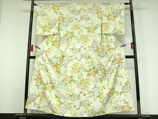 平和屋着物▽上質な小紋 単衣 草花文 正絹 逸品 AABI4990jh