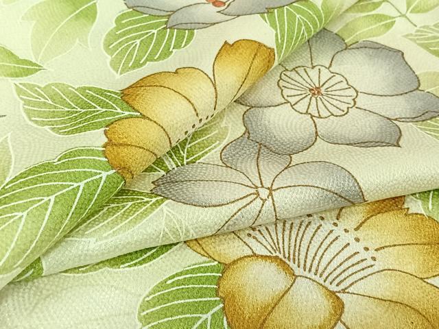平和屋着物▽上質な小紋 単衣 草花文 正絹 逸品 AABI4990jh