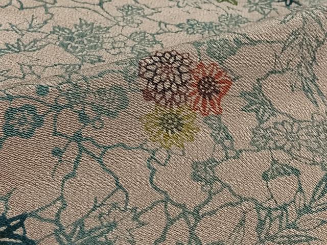 平和屋着物▽上質な小紋 単衣 型染め 草花文 鬼しぼ縮緬 正絹 逸品 AABI4991jh