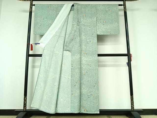 平和屋着物▽上質な小紋 単衣 舞葉文 金彩 正絹 逸品 AABI4992jh