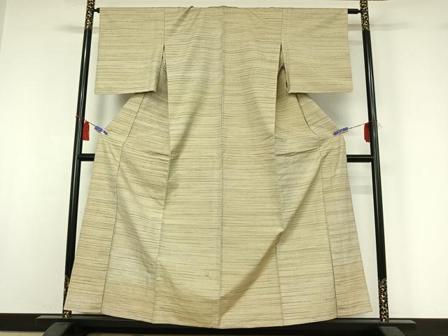 平和屋着物▽上質な紬 単衣 横段文 正絹 逸品 AABI4997jh