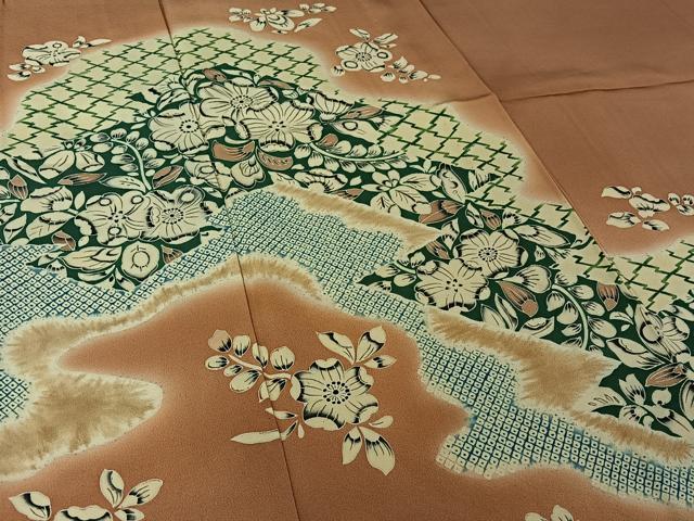 平和屋着物▽訪問着 単衣 絞り 辻が花 暈し染め 正絹 逸品 AABI4999jh