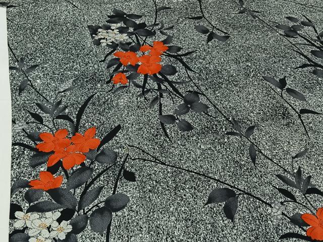 平和屋着物▽上質な小紋 単衣 草花文 たたき染め 正絹 逸品 AABI5004jh
