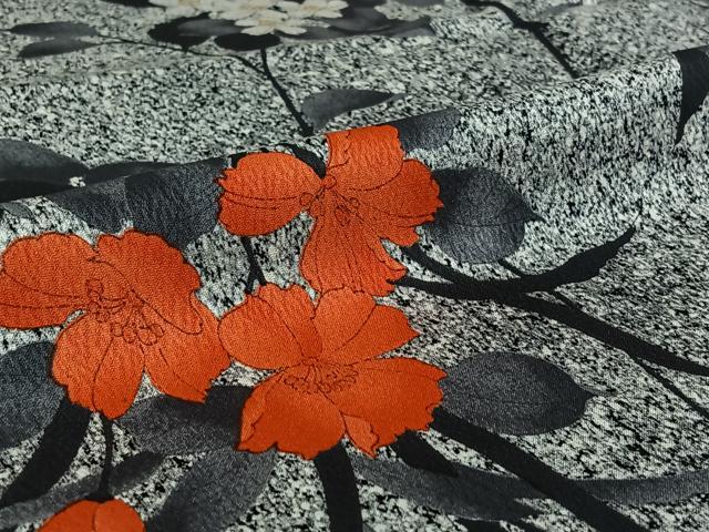 平和屋着物▽上質な小紋 単衣 草花文 たたき染め 正絹 逸品 AABI5004jh