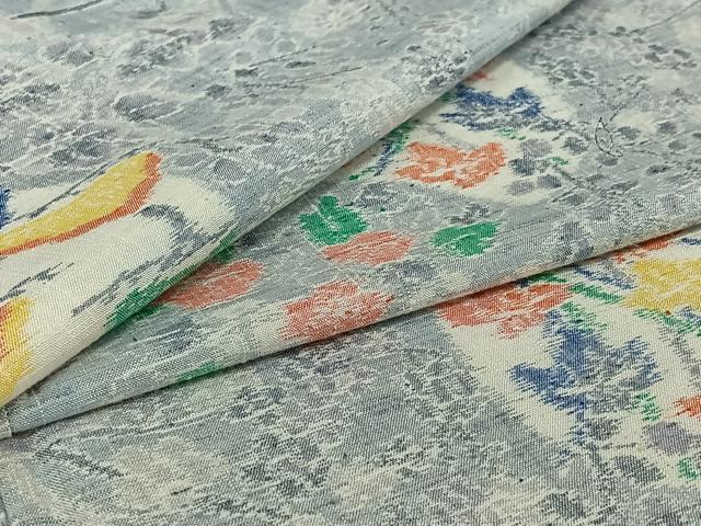 平和屋着物▽上質な紬 単衣 草花文 正絹 逸品 AABI5005jh