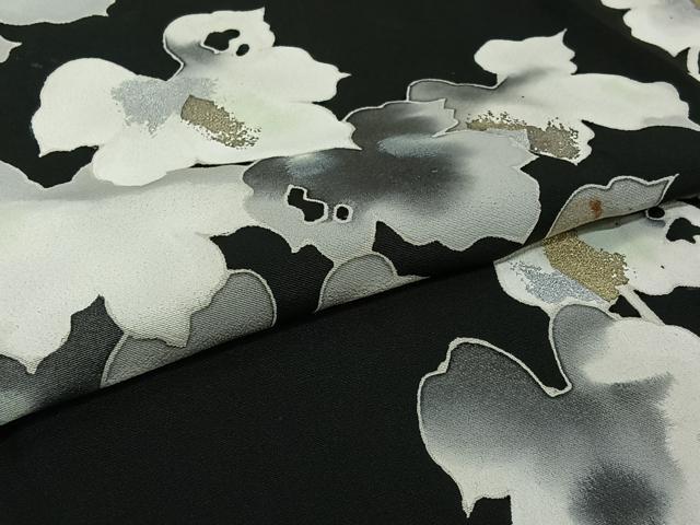 平和屋着物▽訪問着 単衣 片身替わり 草葉文 金銀彩 正絹 逸品 AABI5007jh