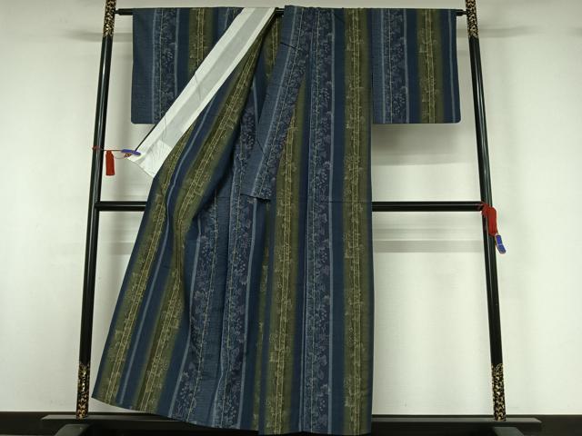 平和屋着物▽上質な紬 単衣 南天文 正絹 逸品 AABI5010jh