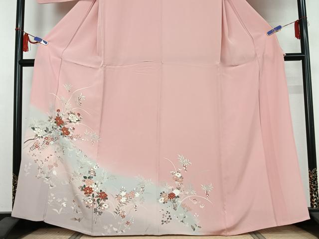 平和屋着物▽訪問着 単衣 草花文 暈し染め 金彩 正絹 逸品 AABI5018jh