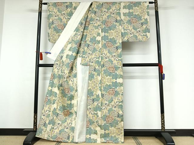 平和屋着物▽本場大島紬 単衣 草花文 正絹 逸品 AABI5019jh