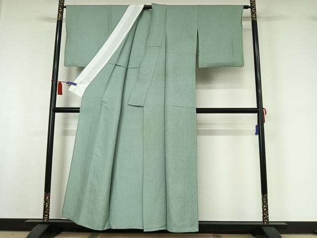 平和屋着物▽上質な色無地 単衣 錆青磁色 正絹 逸品 AABI5020jh
