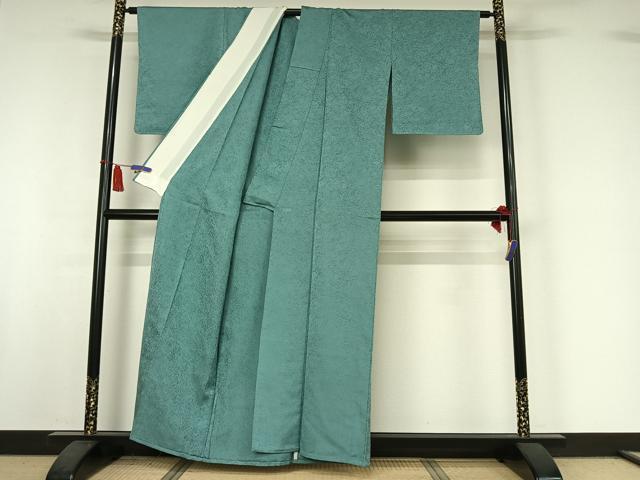 平和屋着物▽上質な色無地 単衣 氷割れ地紋 白群色 正絹 逸品 AABI5024jh