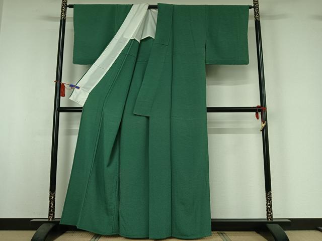平和屋着物▽上質な色無地 単衣 緑青色 正絹 逸品 AABI5026jh