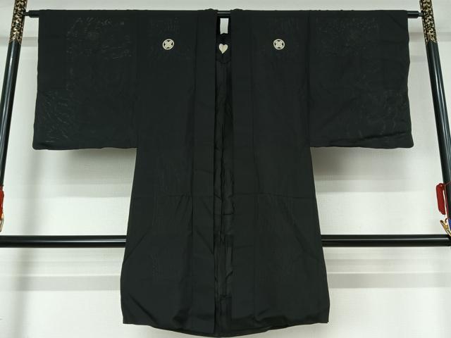 平和屋着物▽男性 羽織 黒紋付 暗黒色 正絹 逸品 AABI5030jh