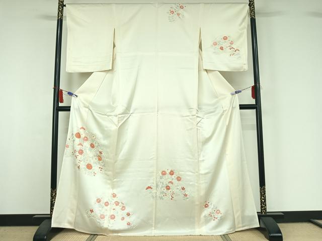 平和屋着物▽訪問着 単衣 駒刺繍 草花文 金彩 正絹 逸品 AABI5031jh