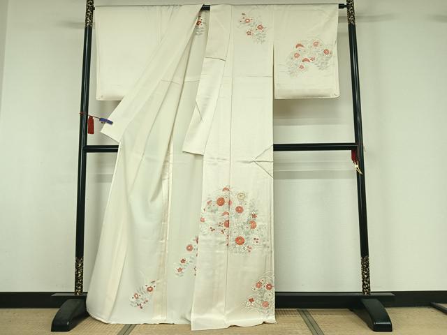 平和屋着物▽訪問着 単衣 駒刺繍 草花文 金彩 正絹 逸品 AABI5031jh