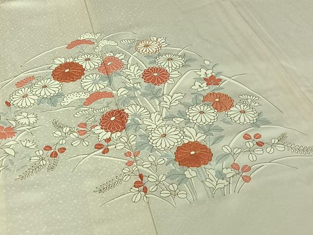 平和屋着物▽訪問着 単衣 駒刺繍 草花文 金彩 正絹 逸品 AABI5031jh