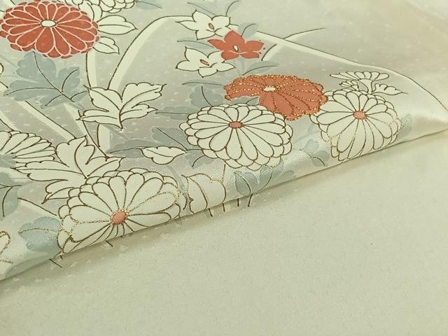 平和屋着物▽訪問着 単衣 駒刺繍 草花文 金彩 正絹 逸品 AABI5031jh
