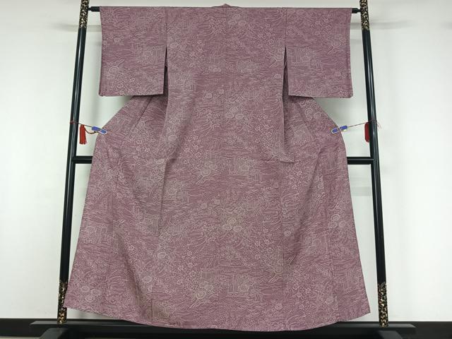 平和屋着物▽上質な小紋 単衣 風景花文 正絹 逸品 AABI5032jh
