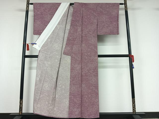 平和屋着物▽上質な小紋 単衣 風景花文 正絹 逸品 AABI5032jh