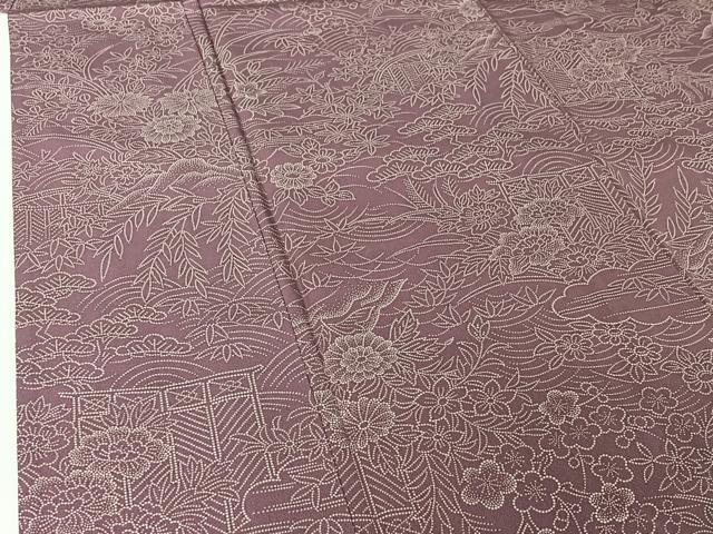 平和屋着物▽上質な小紋 単衣 風景花文 正絹 逸品 AABI5032jh
