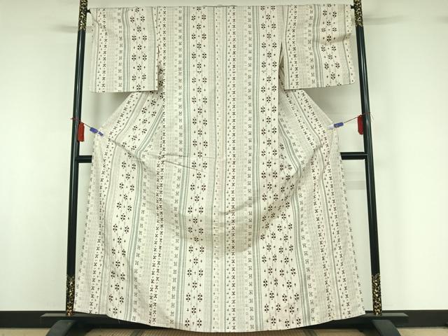 平和屋着物▽上質な紬 単衣 幾何学文様 正絹 逸品 AABI5034jh