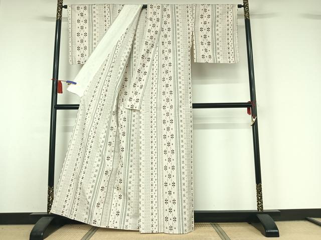 平和屋着物▽上質な紬 単衣 幾何学文様 正絹 逸品 AABI5034jh