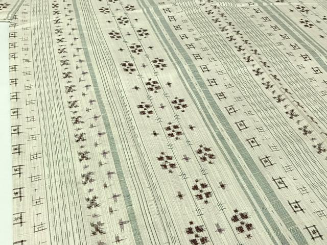 平和屋着物▽上質な紬 単衣 幾何学文様 正絹 逸品 AABI5034jh