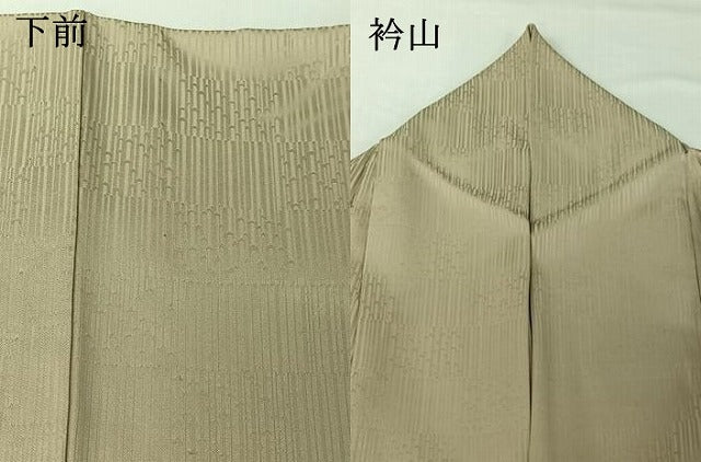 平和屋着物▽上質な色無地 単衣 横段地紋 練色 正絹 逸品 AABI5038jh