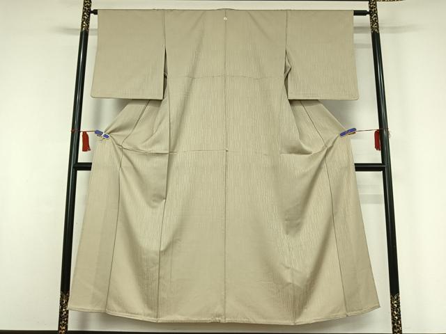 平和屋着物▽上質な色無地 単衣 横段地紋 練色 正絹 逸品 AABI5038jh