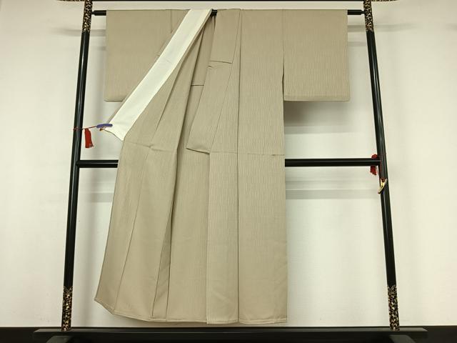 平和屋着物▽上質な色無地 単衣 横段地紋 練色 正絹 逸品 AABI5038jh