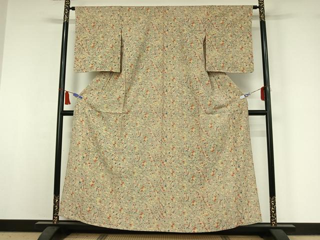 平和屋着物▽上質な小紋 単衣 流水花鳥文 正絹 逸品 AABI5040jh