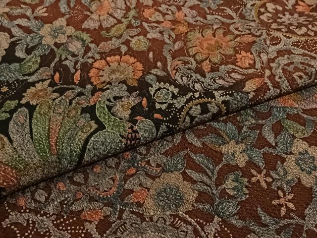 平和屋着物▽上質な小紋 単衣 更紗花鳥文 鬼しぼ縮緬 正絹 逸品 AABI5043jh