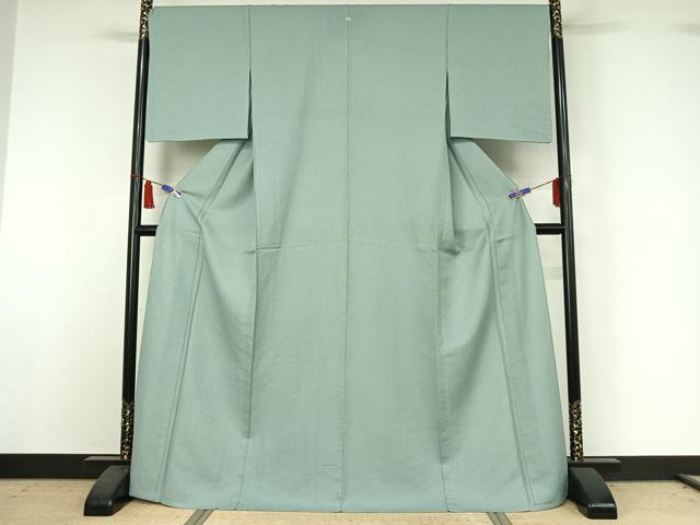 平和屋着物▽上質な色無地 単衣 錆青磁色 正絹 逸品 AABI5052jh