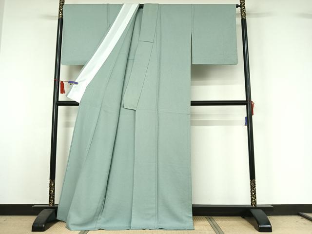 平和屋着物▽上質な色無地 単衣 錆青磁色 正絹 逸品 AABI5052jh