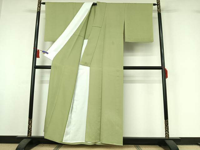 平和屋着物▽上質な色無地 単衣 若葉色 正絹 逸品 AABI5054jh