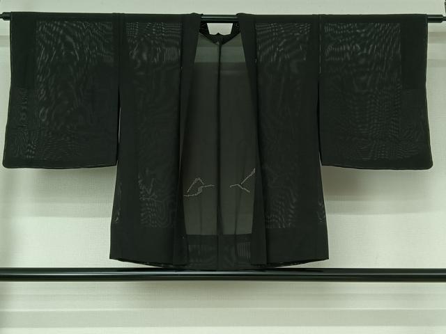 平和屋着物▽羽織 スリーシーズン 春夏秋 塵除け 風景文 黒地 正絹 逸品 AABI5055jh