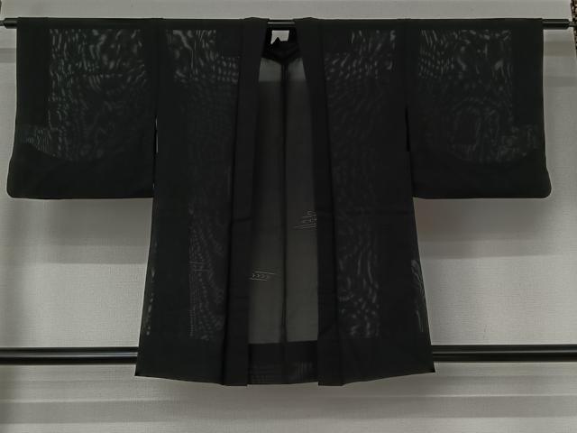 平和屋着物▽羽織 スリーシーズン 春夏秋 塵除け 幾何学文様 黒地 正絹 逸品 AABI5056jh