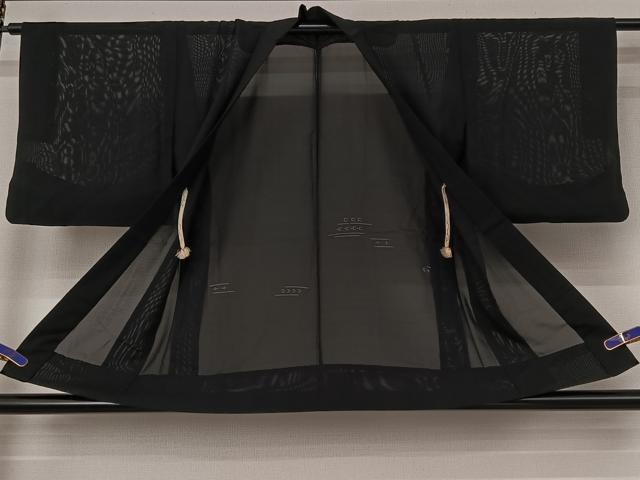 平和屋着物▽羽織 スリーシーズン 春夏秋 塵除け 幾何学文様 黒地 正絹 逸品 AABI5056jh