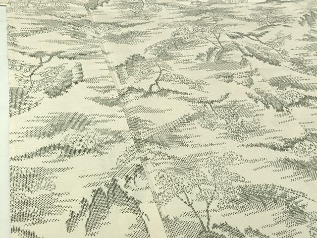 平和屋着物▽上質な紬 単衣 風景文 正絹 逸品 AABI5058jh