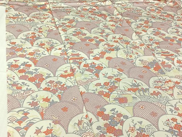 平和屋着物▽上質な小紋 単衣 流水花文 正絹 逸品 AABI5059jh