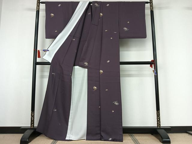 平和屋着物▽上質な小紋 単衣 櫛 簪 金彩 正絹 逸品 AABI5062jh