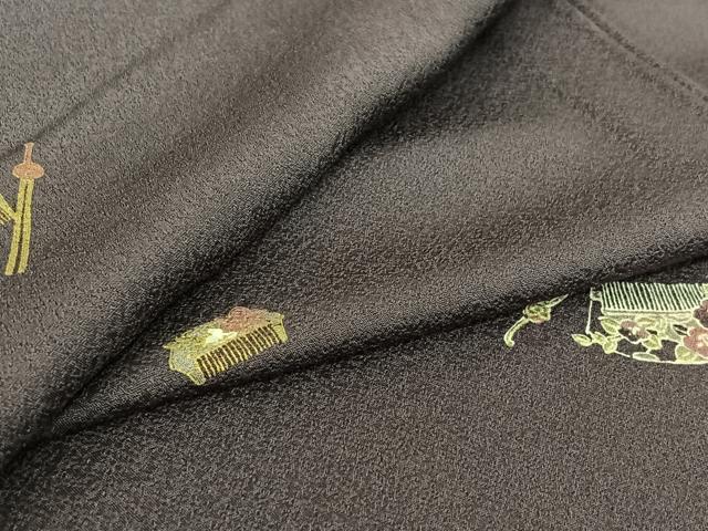 平和屋着物▽上質な小紋 単衣 櫛 簪 金彩 正絹 逸品 AABI5062jh