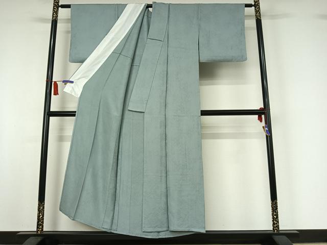 平和屋着物▽上質な色無地 単衣 紗綾形地紋 秘色色 正絹 逸品 AABI5069jh