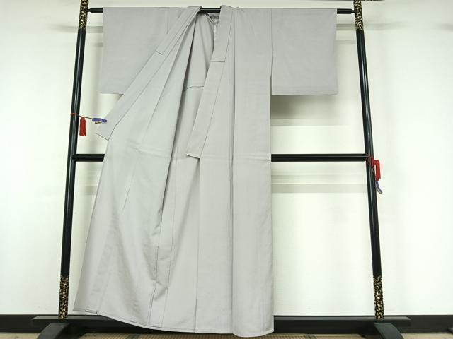 平和屋着物▽本塩沢 単衣 桜鼠色 正絹 逸品 AABI5073jh