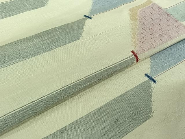 平和屋着物▽上質な紬 単衣 横段文 正絹 逸品 AABI5074jh