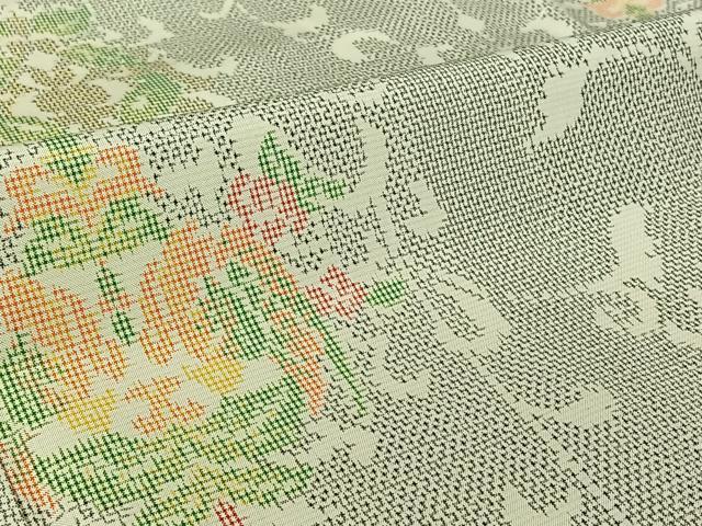 平和屋着物▽上質な紬 単衣 草花文 正絹 逸品 AABI5077jh
